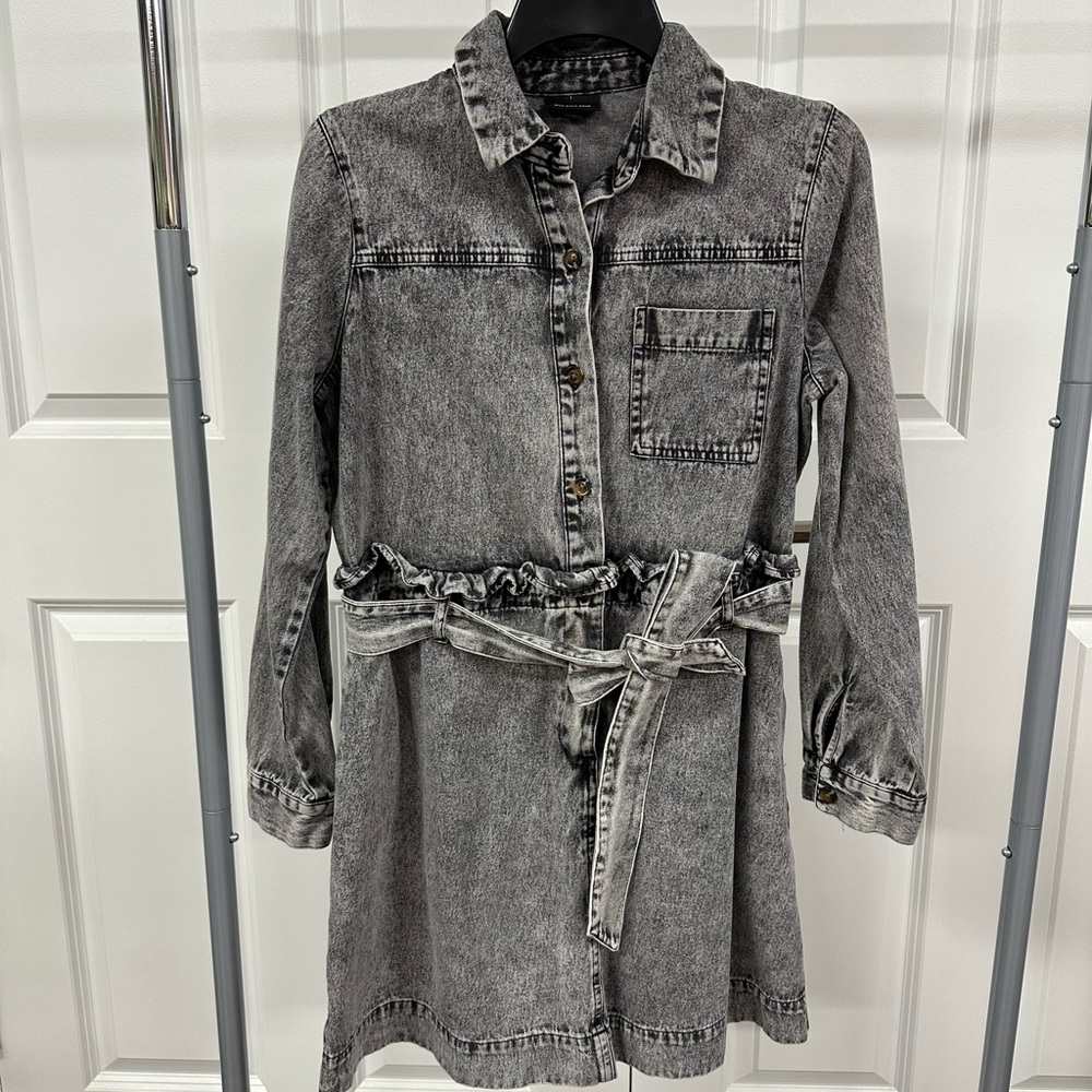 Denim Button-Up Dress with Belt
